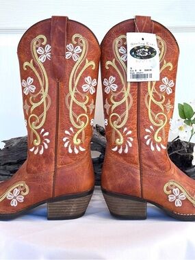 STERLING RIVER ~ Rusty Orange Color w/Mexican Artisan Embroidered Western Boots